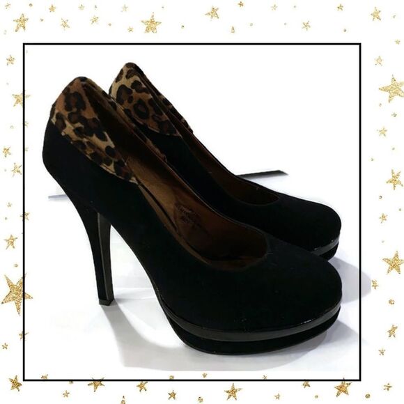 Shoedazzle Black Cheetah Platform Heels 8.5 - Picture 2 of 7